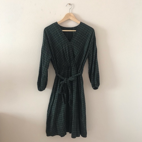 Green Plaid Tie Dress - Picture 1 of 3
